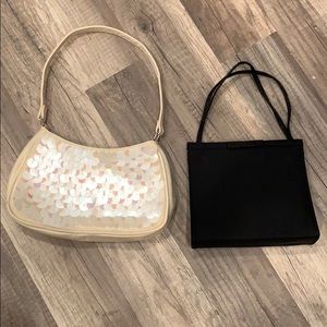 2 dressy purses, cream and black